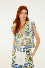 Lavender Off-White Emily Floral Tapestry Drawstring Blouse Blouse