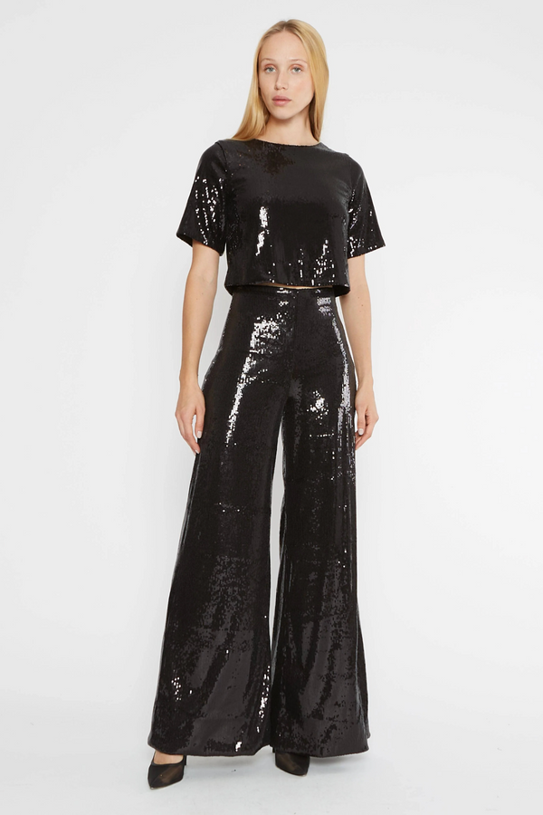 Dark Slate Gray Sequin Short Sleeve Top Top