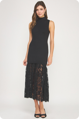 Antique White Lovell Lace Contrast Midi Dress Midi Dress