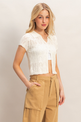 Antique White Beck Pointelle Knit Cardigan Cardigan