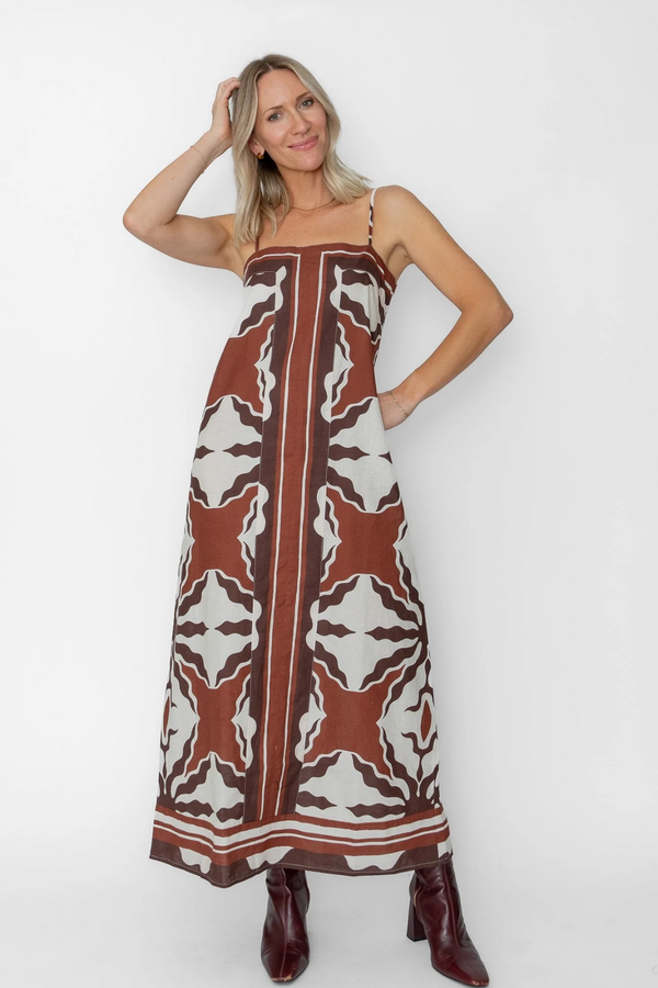 Light Gray Kiki Ankle Dress in Capucine Border Print Maxi Dress