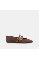 Lavender Baylee Grommet Ballet Flat | Dark Brown Perforated Suede flats
