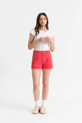 White Smoke Troublemaker High Rise Short | Chili Pepper Denim Shorts