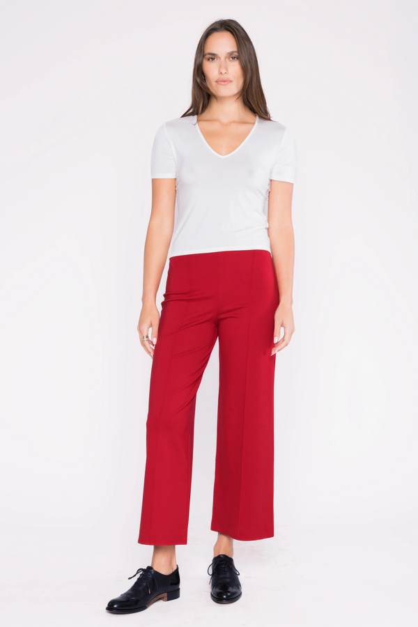 White Smoke Ponte Knit Straight Leg Pant: Cropped Pant