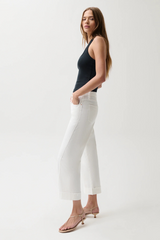 Light Gray Kacey Mid Rise Cuffed Boyfriend Jean | Optic White Jeans