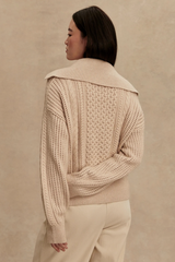 Rosy Brown Camello 2.0 Half Zip Cable Knit Sweater