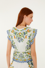 Seashell Off-White Emily Floral Tapestry Drawstring Blouse Blouse