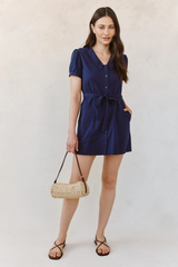 Light Gray Short Sleeve Seam Puritan Collar Dress Mini Dress