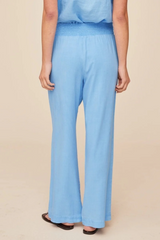 Light Steel Blue Smocked Waist Wide Leg Pant Pant