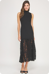 Dark Slate Gray Lovell Lace Contrast Midi Dress Midi Dress