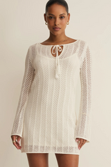 Gray Falling Waters Crochet Dress Mini Dress