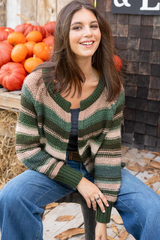 Dark Slate Gray Inez Chunky Cardigan in Waxed Loden Stripe Cardigan