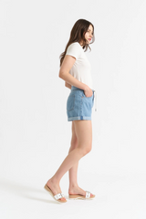 White Smoke Maddie Mid Rise Short | Whimsy Denim Shorts