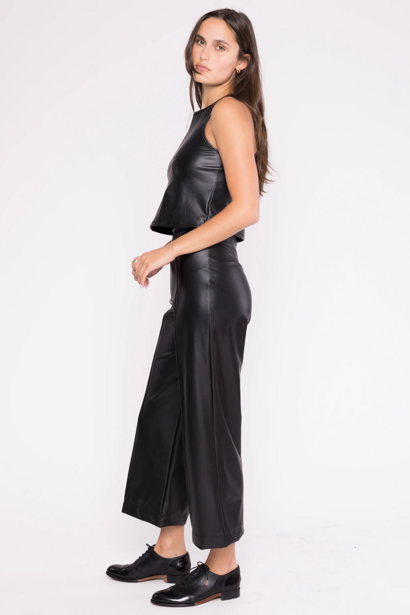 White Smoke Vegan Leather Straight Leg Pant: Cropped Pants