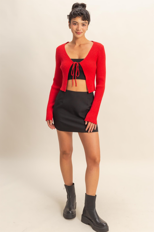 Antique White Marie Tie Front Cardigan Cardigan