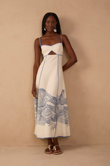 Rosy Brown Off-White Mergulho Cut-Out Linen Midi Dress Maxi Dress