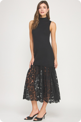 Dark Slate Gray Lovell Lace Contrast Midi Dress Midi Dress