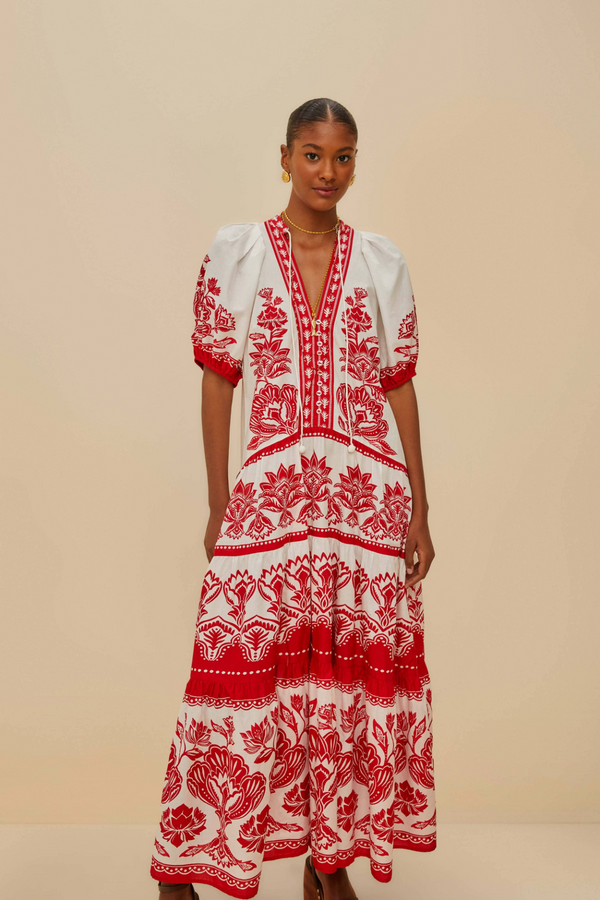 Tan Off-White Boho Garden Short Sleeve Midi Dress Midi Dress