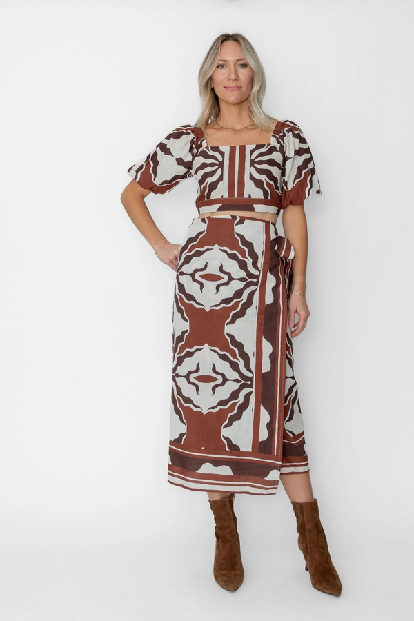 Lavender Christine Wrap Skirt in Capucine Border Print Midi Skirt