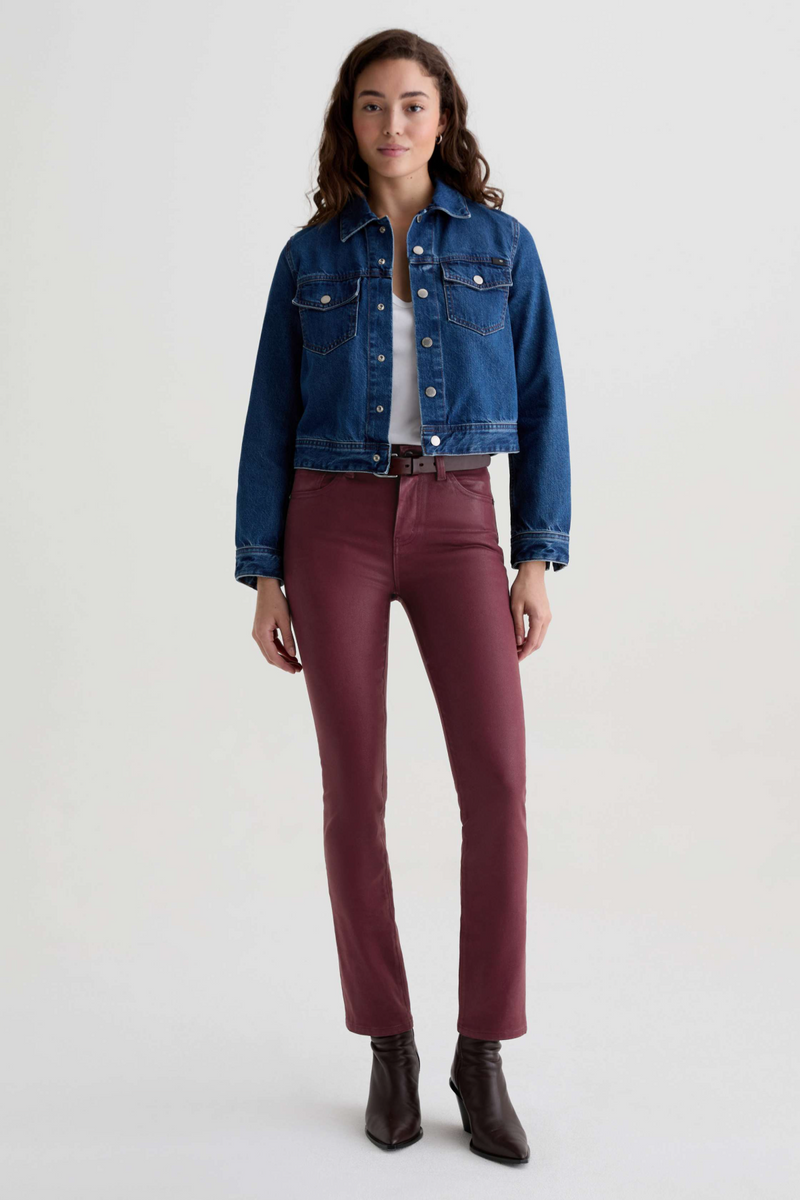 Light Gray Mari Mid-Rise Slim Straight | Leatherette Winery Pant