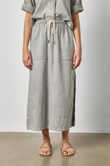 Light Gray Denim Drawcord Skirt Midi Skirt