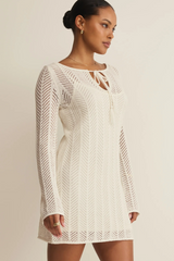 Light Gray Falling Waters Crochet Dress Mini Dress