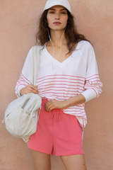 Rosy Brown Weekender Striped V-Neck Sweatshirt