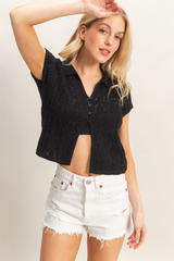 Dark Slate Gray Beck Pointelle Knit Cardigan Cardigan