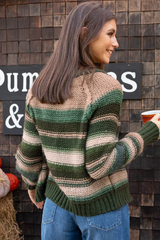 Dark Slate Gray Inez Chunky Cardigan in Waxed Loden Stripe Cardigan