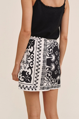 Light Gray Wrap Skirt With Sash in Tropical Bandana Mini Skirt