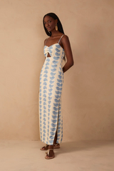 Rosy Brown Off White Aquarium Cut-Out Linen Maxi Dress Maxi Dress