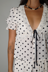 Dark Gray Flirty Dots Tie Front Blouse Top