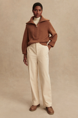 Tan Maura Half Zip Rib Knit Sweater