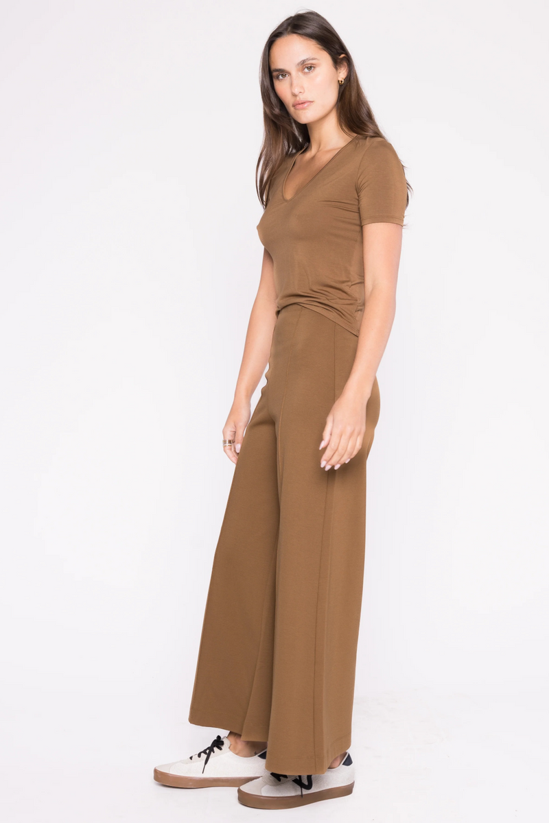 White Smoke Ponte Knit Wide Leg Pant: Cropped Pant