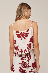 Light Gray Tie Front Cami in Island Damask Print Top