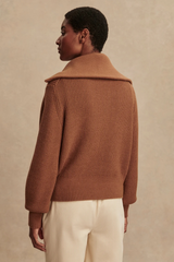 Rosy Brown Maura Half Zip Rib Knit Sweater