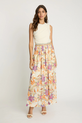 Antique White Kai Skirt in Stitched Flower Maxi Skirt