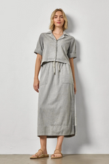 Light Gray Denim Drawcord Skirt Midi Skirt