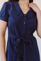 Black Short Sleeve Seam Puritan Collar Dress Mini Dress