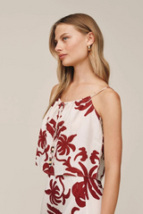 Light Gray Tie Front Cami in Island Damask Print Top