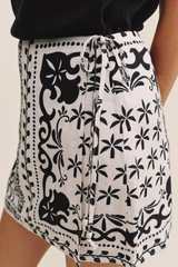 Black Wrap Skirt With Sash in Tropical Bandana Mini Skirt