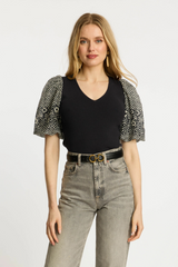 Light Gray Andrea Top in Indigo Dot Top