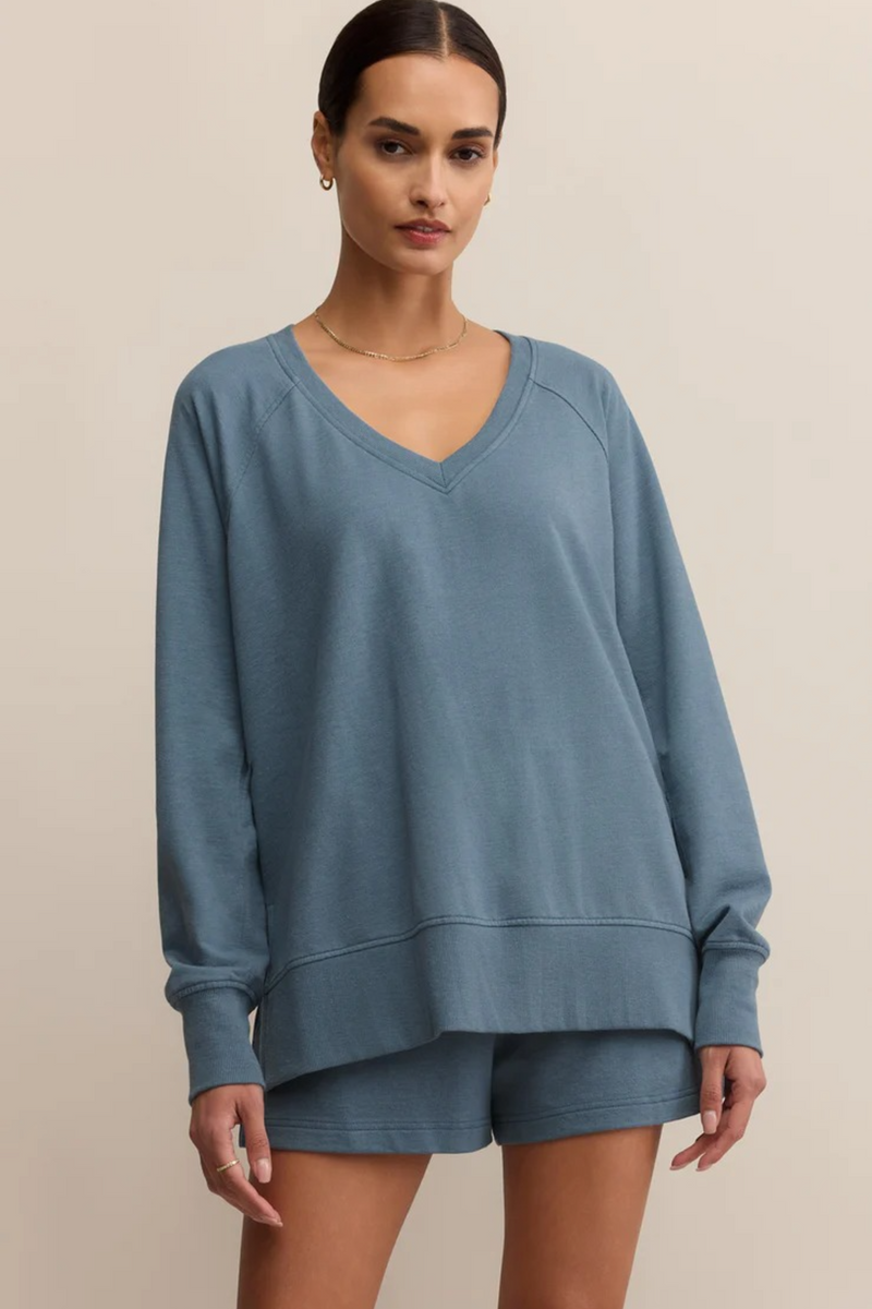 Dark Slate Gray Modern V Neck Weekender Sweater