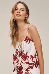 Gray Tie Front Cami in Island Damask Print Top
