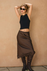 Rosy Brown The It-Girl Lace Satin Skirt Midi Skirt