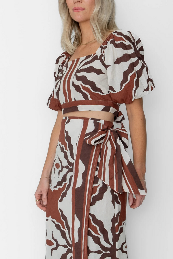 Light Gray Christine Wrap Skirt in Capucine Border Print Midi Skirt