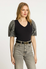 Antique White Andrea Top in Indigo Dot Top