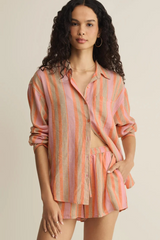 Light Gray The Perfect Linen Stripe Top Shirts & Tops