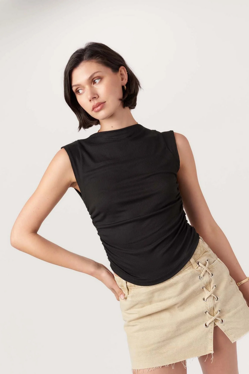 Black Carine Shirred Side Rib Tank Tank