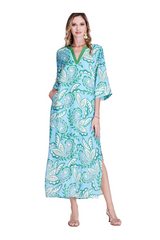 White Smoke Trimmed Maxi Dress in Green Paisley Maxi Dress